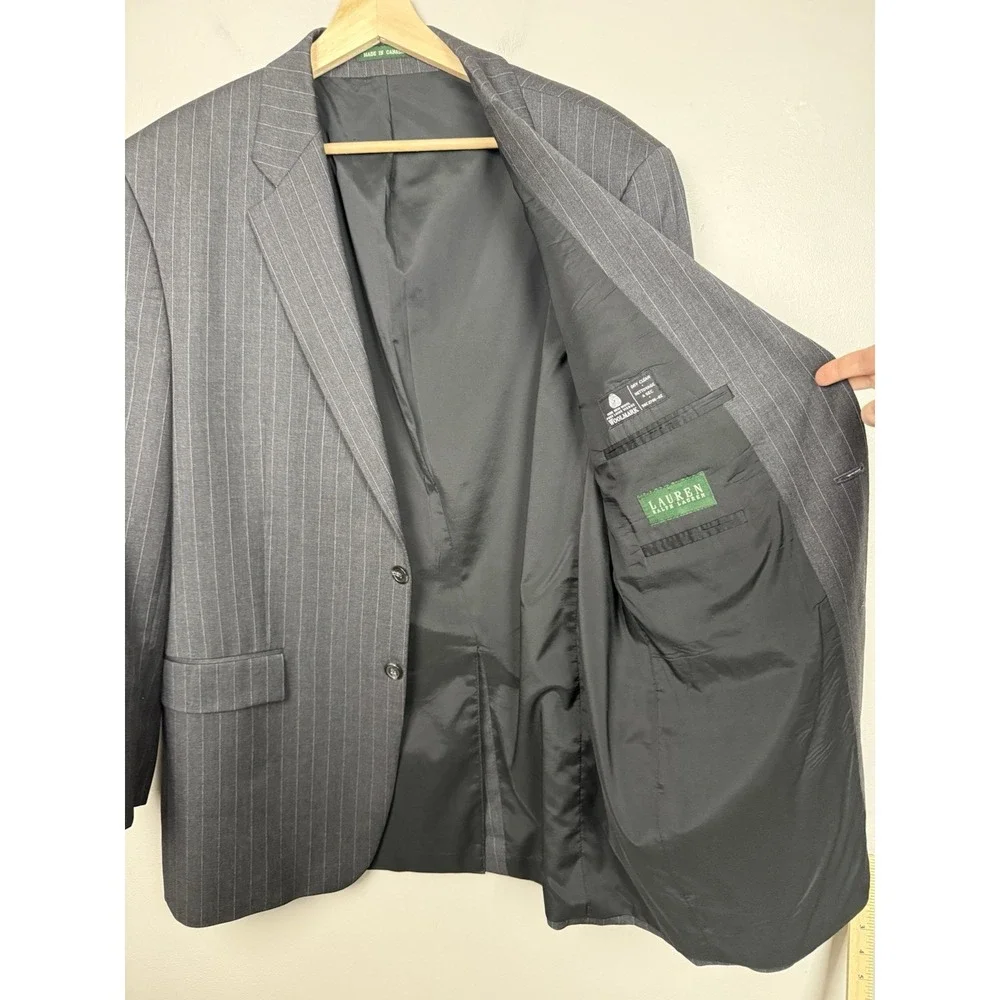 Vintage Lauren Ralph Lauren Wool Pinstripe Blazer Sport Coat Gray 2 Button 40R